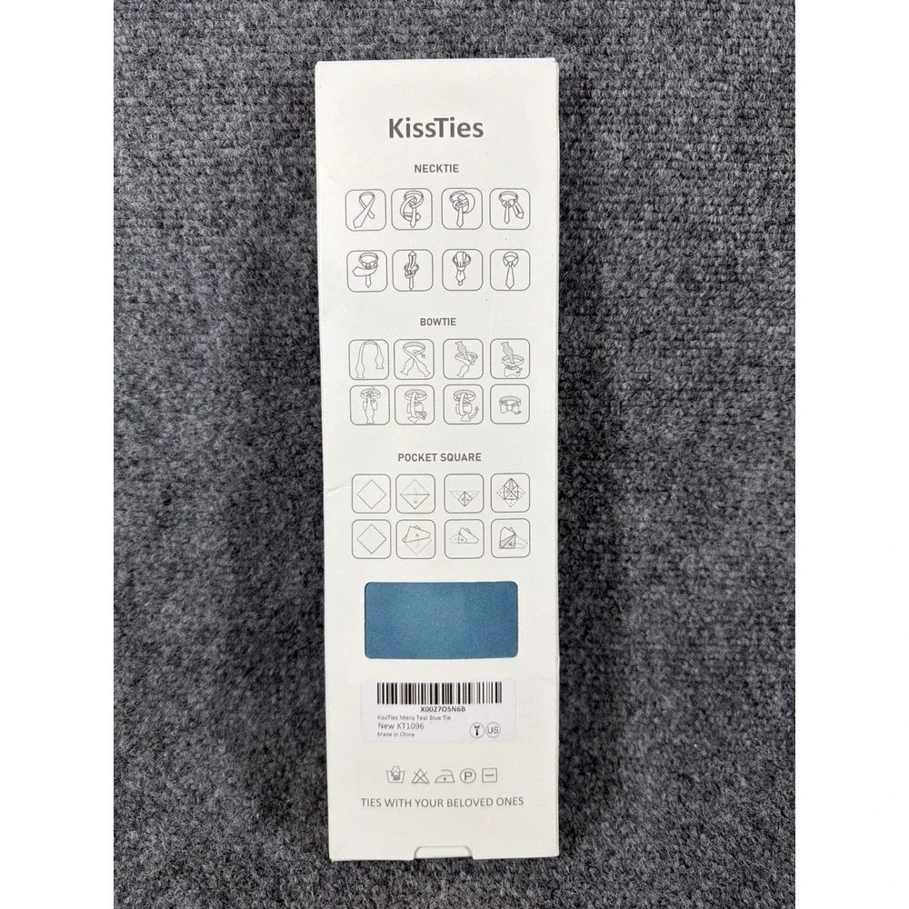 KissTies Mens Teal Blue Necktie Solid Satin Finish Formal Dress Tie KT1096 NIB
